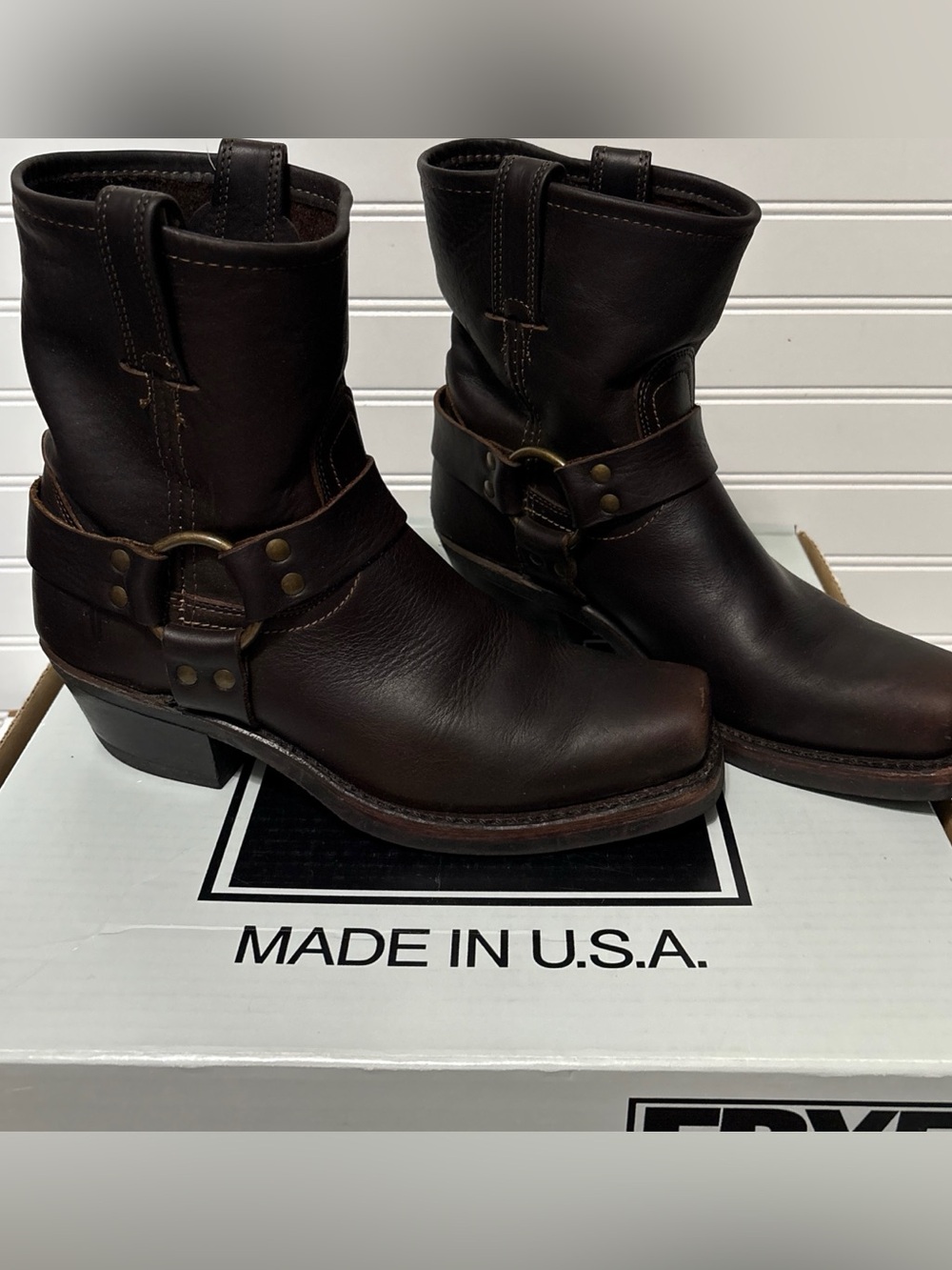 FRYE Blazer Brown 8R Harness Biker Boots Womens Size 8.5 USA Vintage Excellent